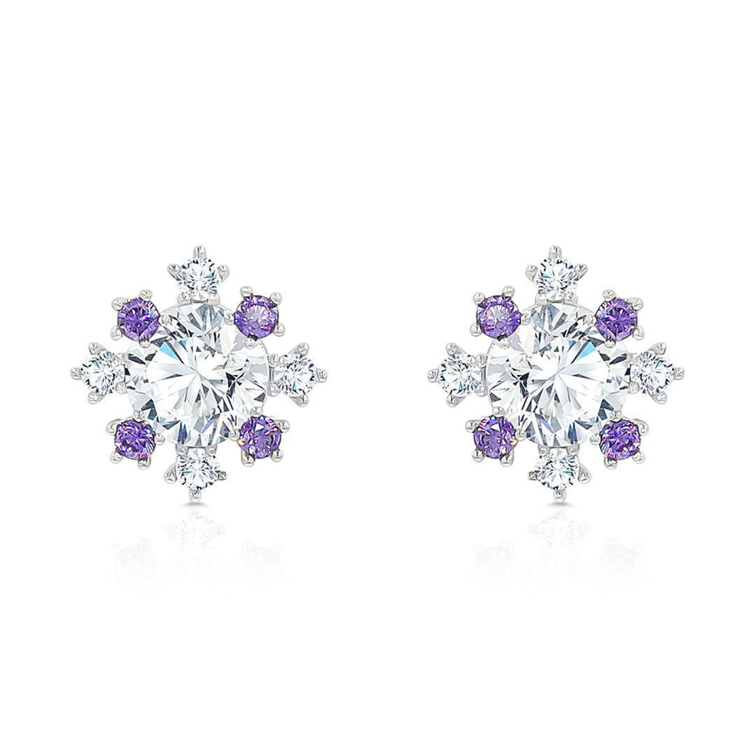 SO SEOUL Aster Elegance Round Surrounded Purplish Diamond Simulants Cubic Zirconia Pierced Stud Earrings