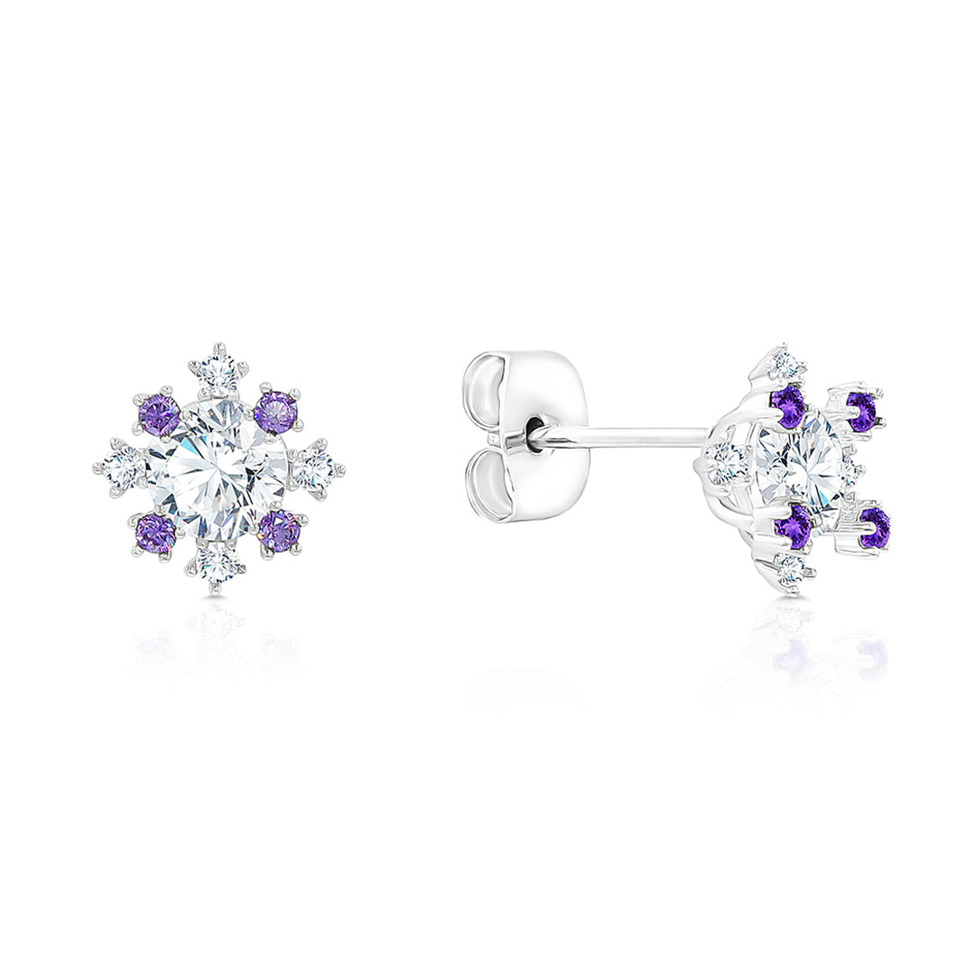 SO SEOUL Aster Elegance Round Surrounded Purplish Diamond Simulants Cubic Zirconia Pierced Stud Earrings