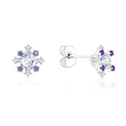 SO SEOUL Aster Round Surrounded Purplish Diamond Simulant Cubic Zircon Stud Earrings