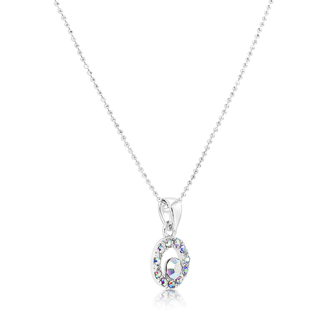 SO SEOUL Halo Open Circle Aurore Boreale Austrian Crystal Pendant Necklace