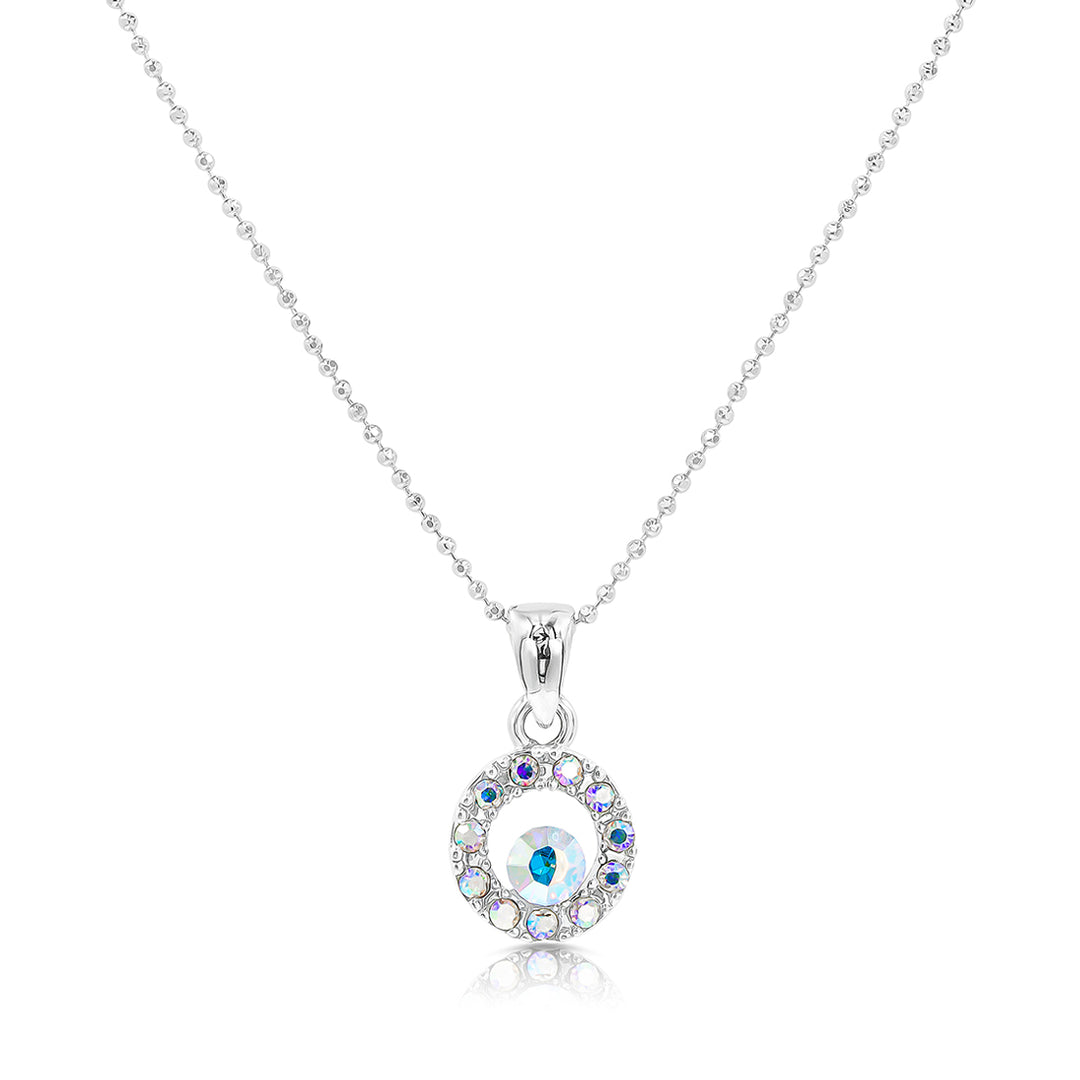 SO SEOUL Halo Open Circle Aurore Boreale Austrian Crystal Pendant Necklace
