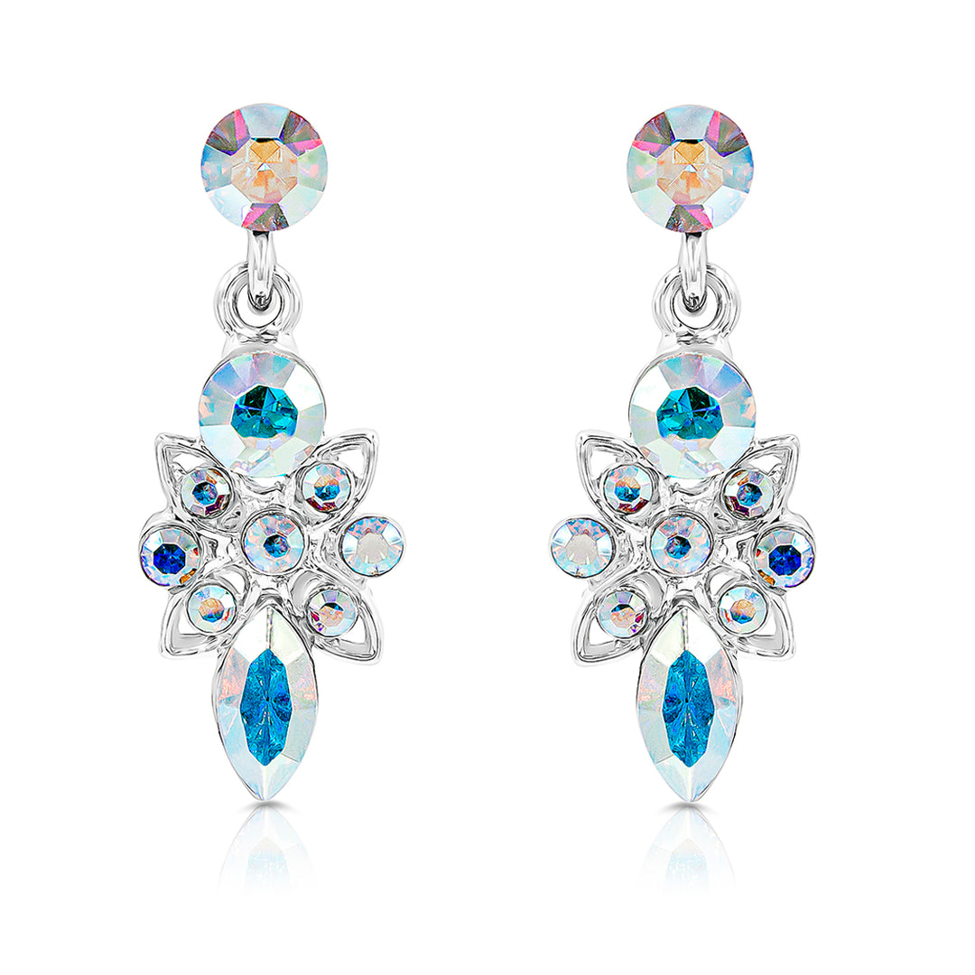 SO SEOUL Enchanted Marquise-Cut Aurore Boreale Swarovski® Crystal Long Dangling Pierced Stud Earrings