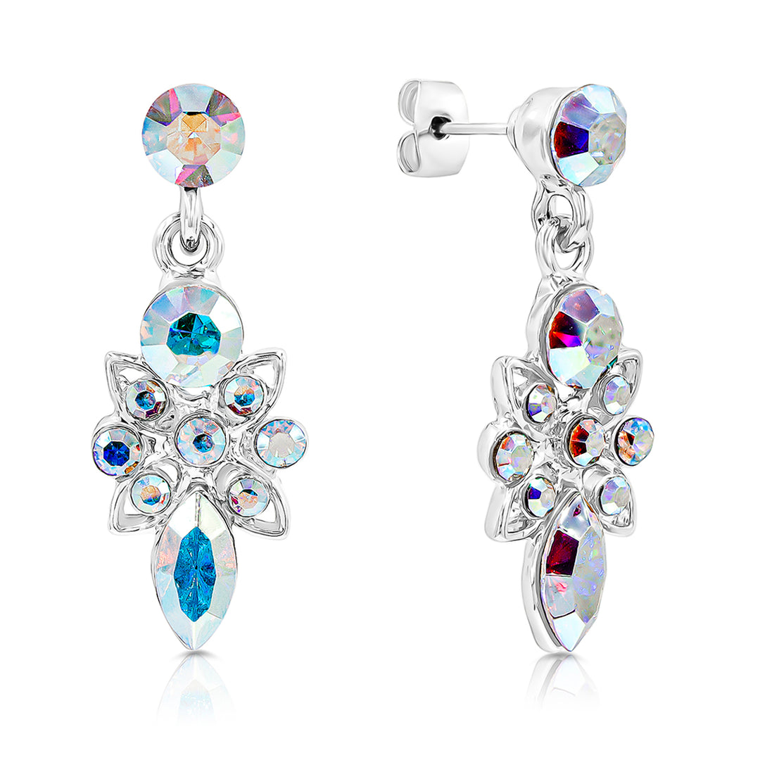 SO SEOUL Enchanted Marquise-Cut Aurore Boreale Swarovski® Crystal Long Dangling Pierced Stud Earrings