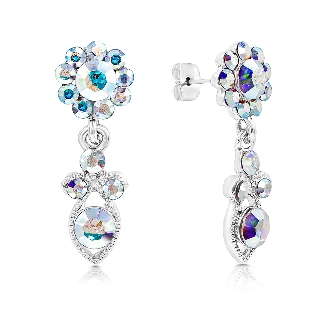 SO SEOUL Enchanted Sunburst Aurore Boreale Swarovski® Crystal Long Dangling Pierced Stud Earrings