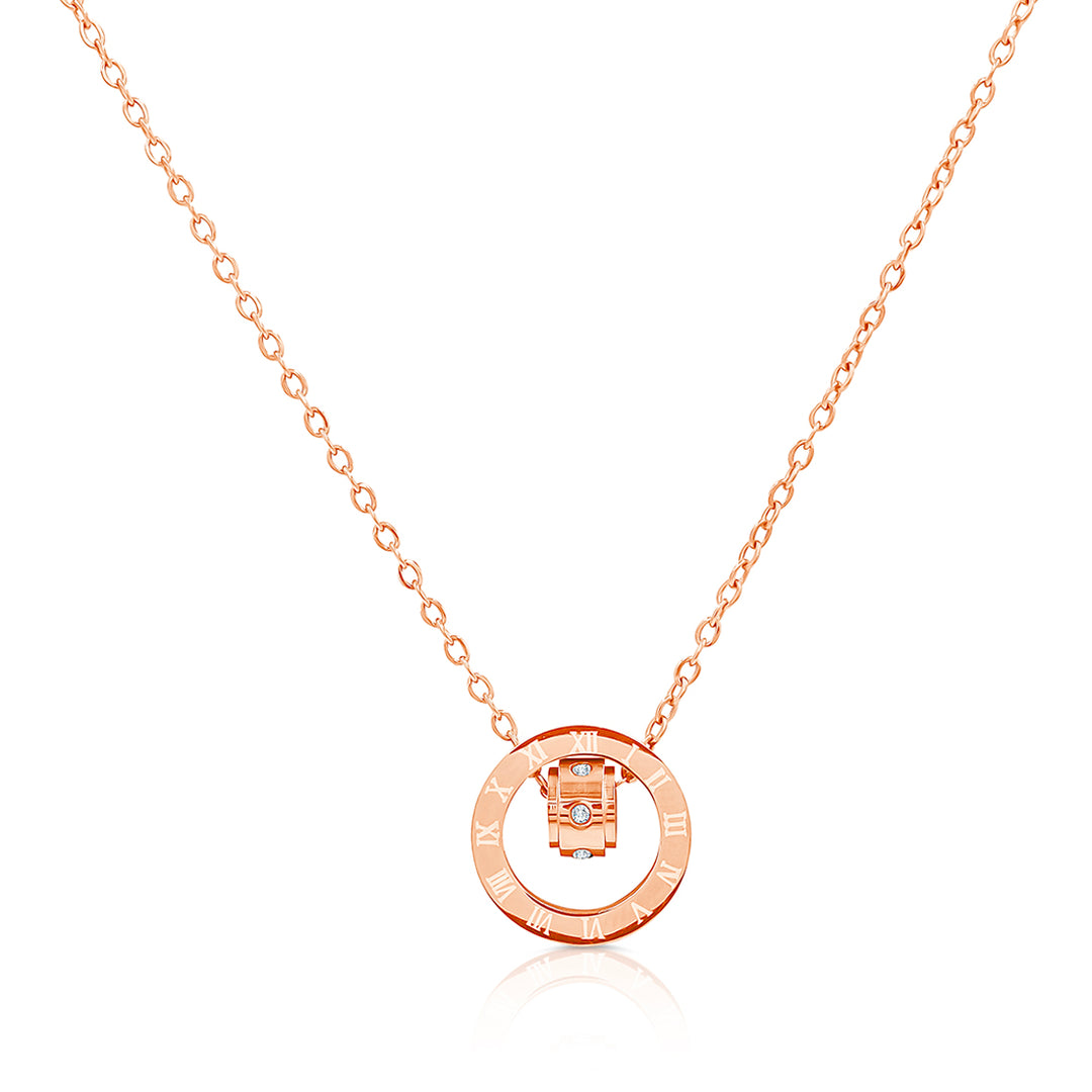SO SEOUL Valeria Roman Numeral Petite Barrel Diamond Simulant-Encrusted Rose Gold Pendant Necklace