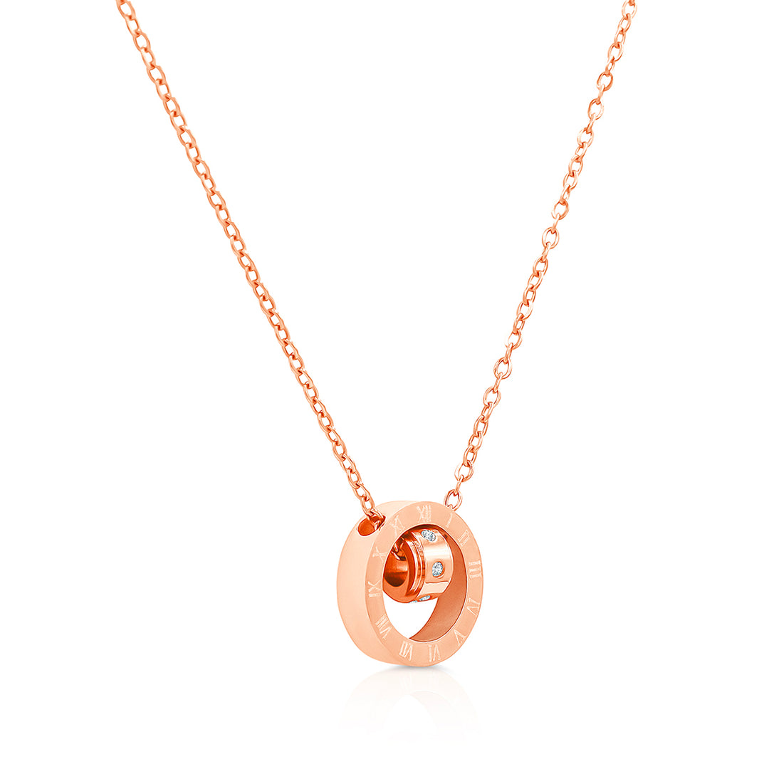 SO SEOUL Valeria Roman Numeral Petite Barrel Diamond Simulant-Encrusted Rose Gold Pendant Necklace