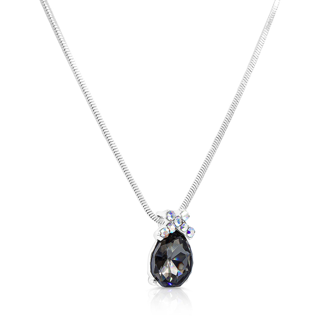 SO SEOUL Graceful Bow Silver Night Swarovski® Crystal with Montana Accent Pendant Necklace