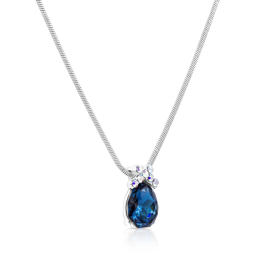 SO SEOUL Graceful Bow Silver Night Swarovski® Crystal with Montana Accent Pendant Necklace