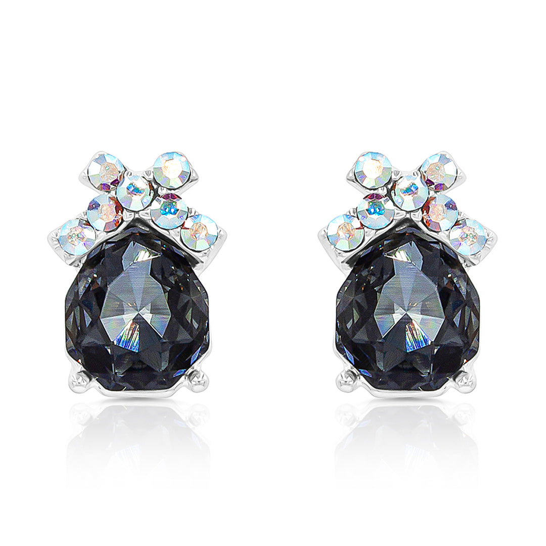 SO SEOUL Graceful Bow Silver Night and Montana Swarovski® Crystal Studs Earrings