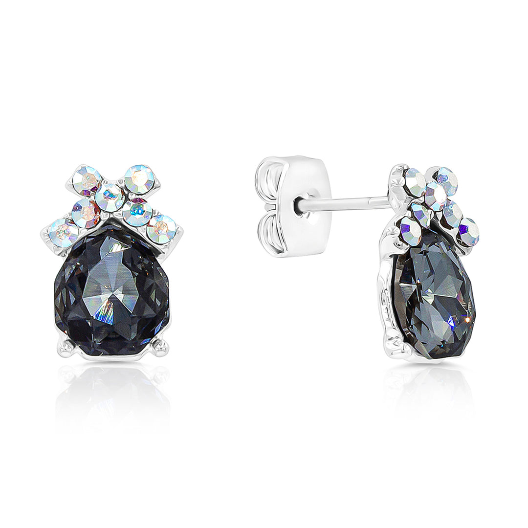 SO SEOUL Graceful Bow Silver Night and Montana Swarovski® Crystal Studs Earrings