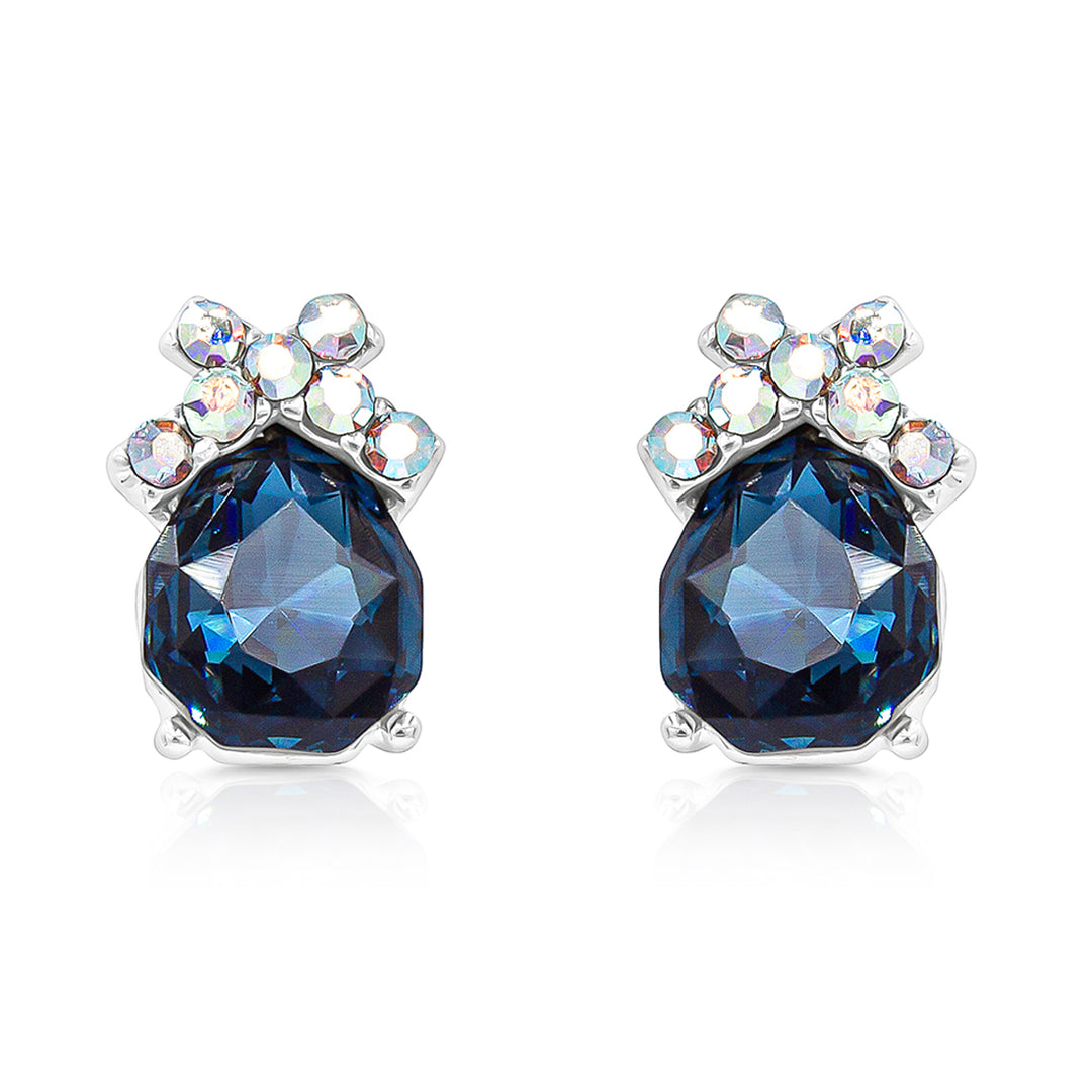 SO SEOUL Graceful Bow Silver Night and Montana Swarovski® Crystal Studs Earrings