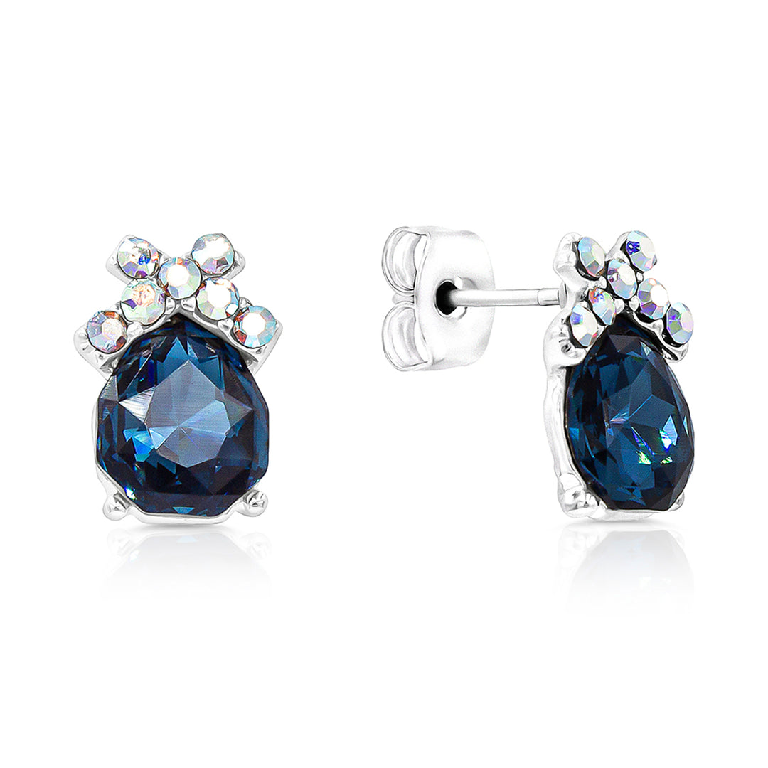 SO SEOUL Graceful Bow Silver Night and Montana Swarovski® Crystal Studs Earrings