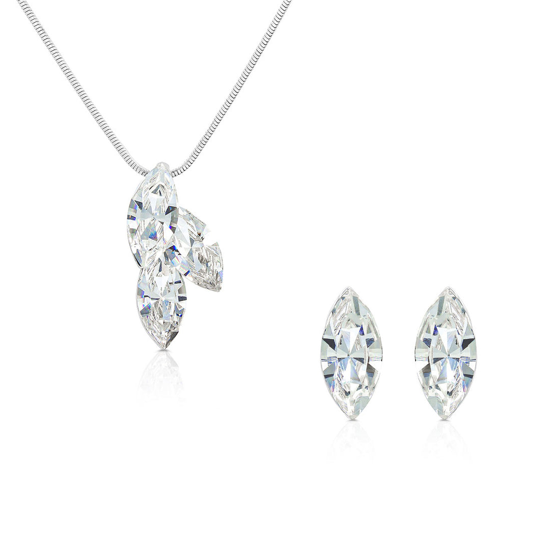 SO SEOUL Ioni Leaf Marquise Cut Moonlight Swarovski® Crystal Pendant Necklace and Stud Earrings Set