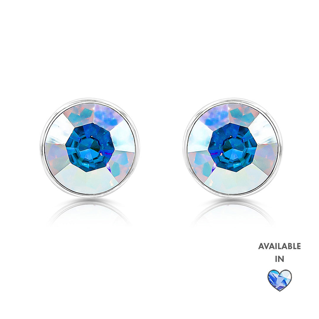 SO SEOUL Bella Classic Aurore Boreale or Light Sapphire Swarovski® Crystal Pierced Stud Earrings