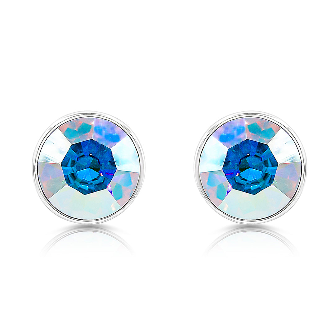 SO SEOUL Bella Classic Aurore Boreale or Light Sapphire Swarovski® Crystal Pierced Stud Earrings