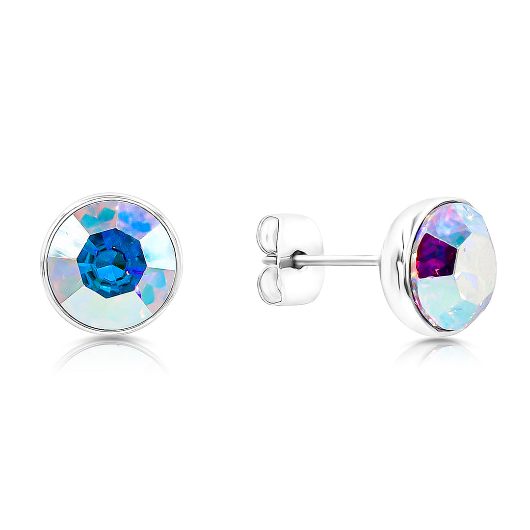 SO SEOUL Bella Classic Aurore Boreale or Light Sapphire Swarovski® Crystal Pierced Stud Earrings