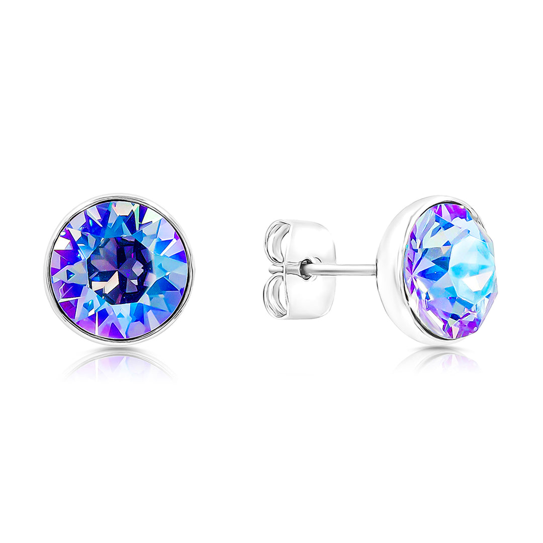 SO SEOUL Bella Classic Aurore Boreale or Light Sapphire Swarovski® Crystal Pierced Stud Earrings