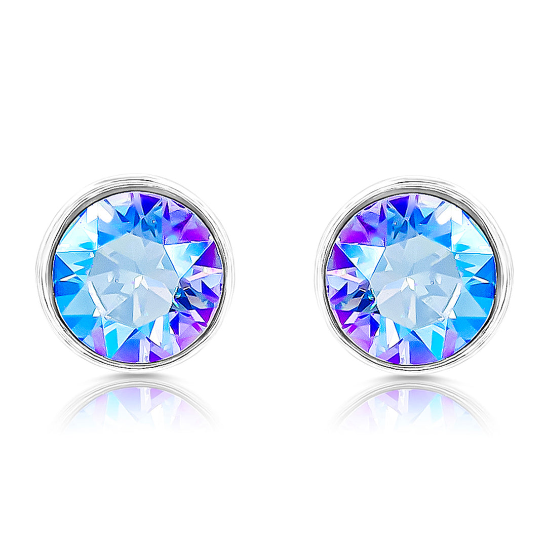 SO SEOUL Bella Classic Aurore Boreale or Light Sapphire Swarovski® Crystal Pierced Stud Earrings