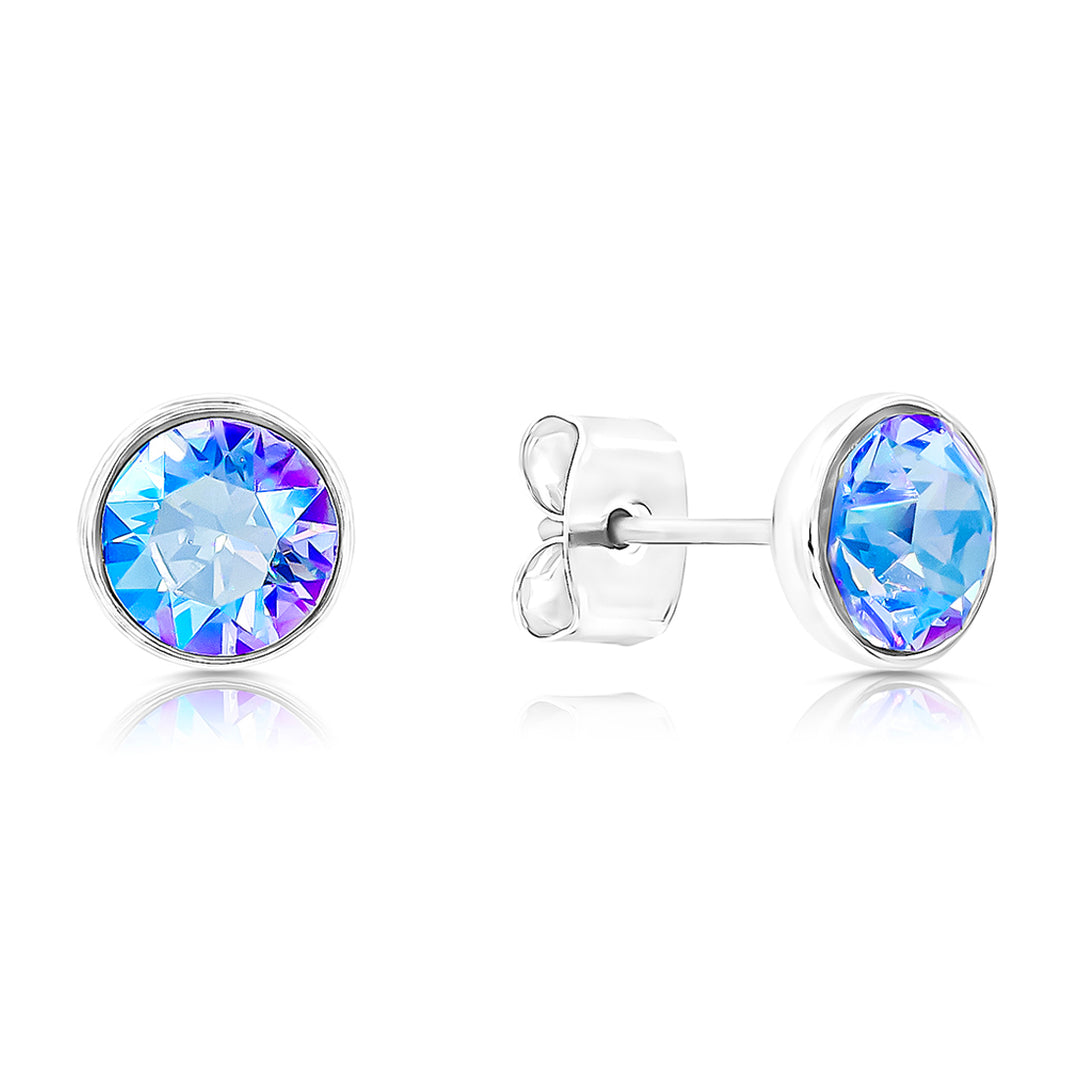 SO SEOUL Bella Classic Aurore Boreale or Light Sapphire Swarovski® Crystal Pierced Stud Earrings