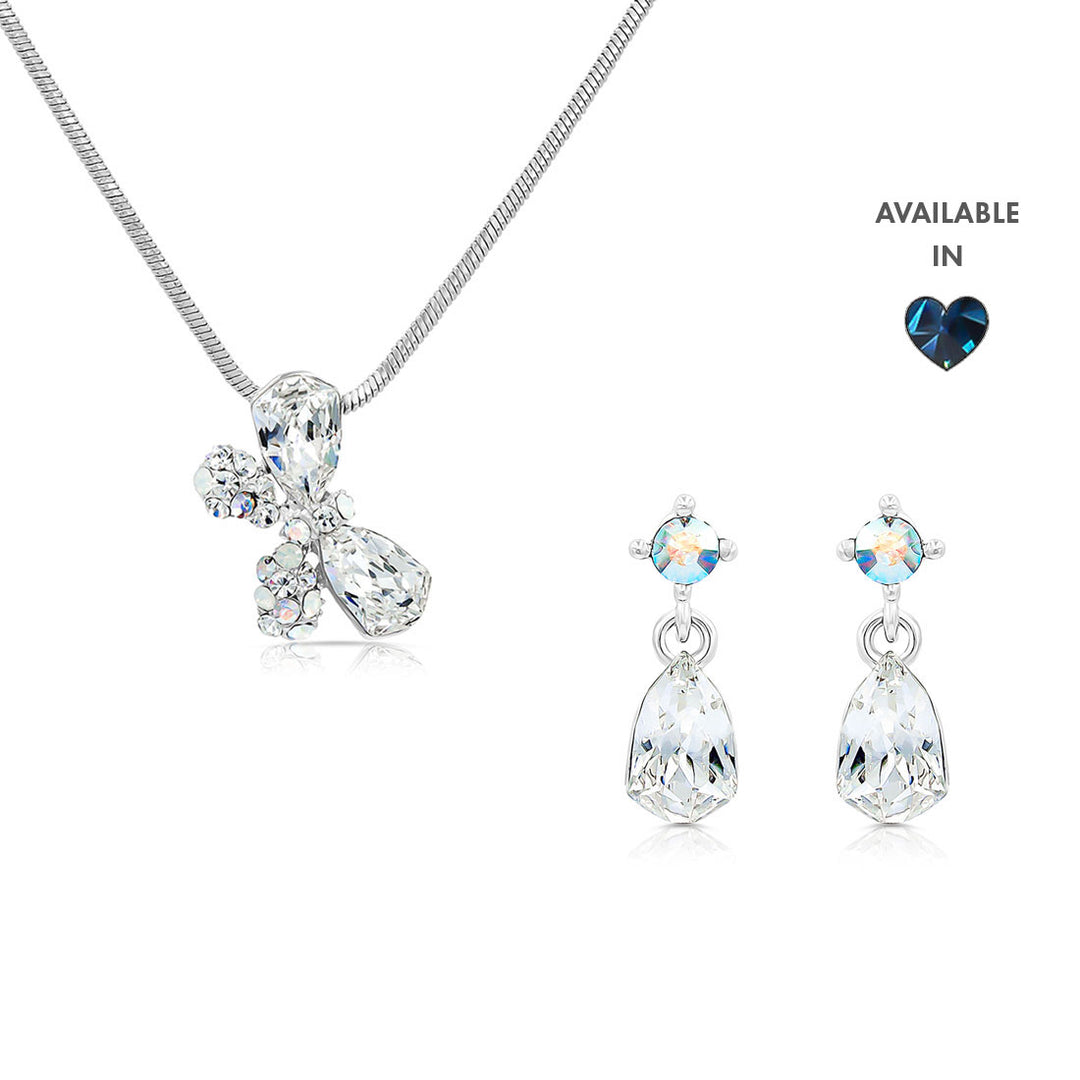 SO SEOUL Caria Butterfly Moonlight or Blue Shade Swarovski® Crystal Pendant Necklace and Stud Earrings Jewelry Set