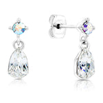 Load image into Gallery viewer, SO SEOUL Ioni Maple Leaf Moonlight or Blue Shade Swarovski® Crystal Pierced Stud Dangle Earrings
