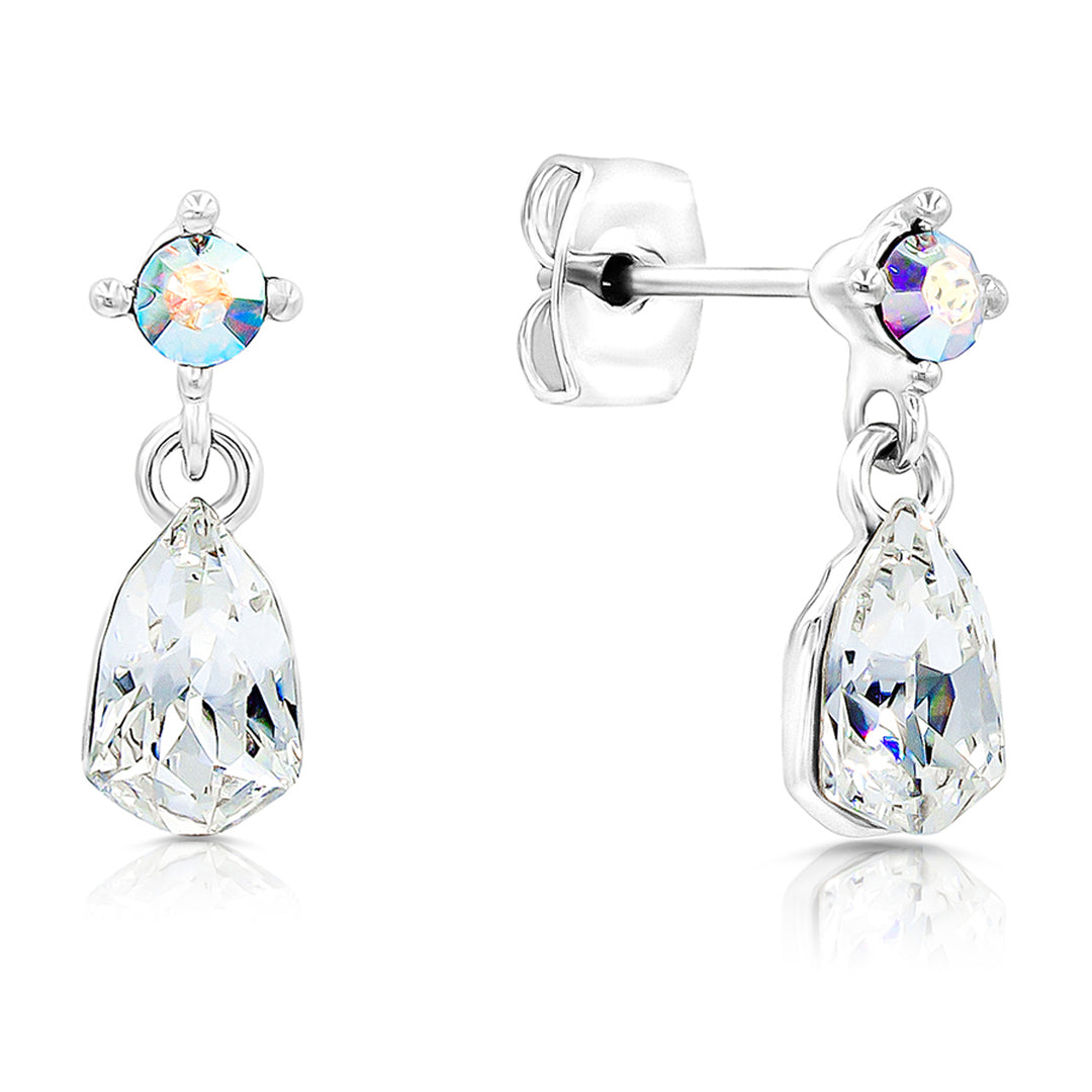 SO SEOUL Ioni Maple Leaf Moonlight or Blue Shade Swarovski® Crystal Pierced Stud Dangle Earrings