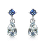 Load image into Gallery viewer, SO SEOUL Ioni Maple Leaf Moonlight or Blue Shade Swarovski® Crystal Pierced Stud Dangle Earrings
