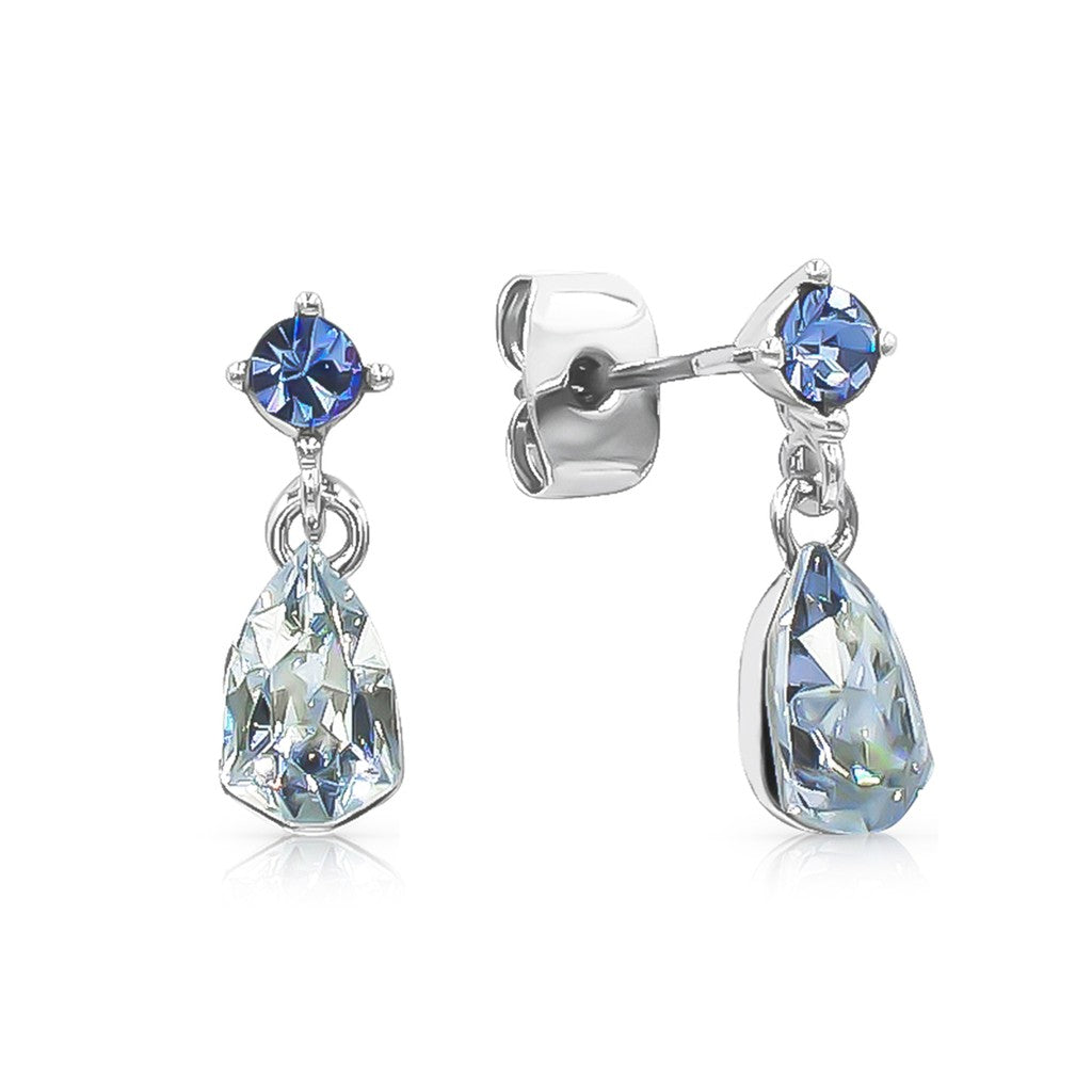 SO SEOUL Ioni Maple Leaf Moonlight or Blue Shade Swarovski® Crystal Pierced Stud Dangle Earrings