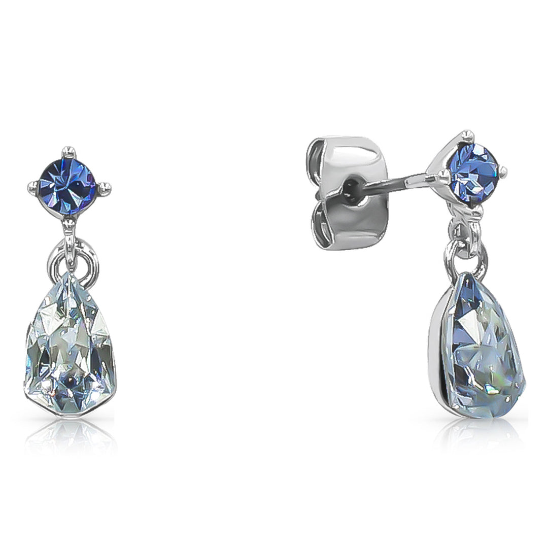 SO SEOUL Ioni Maple Leaf Moonlight or Blue Shade Swarovski® Crystal Pierced Stud Dangle Earrings