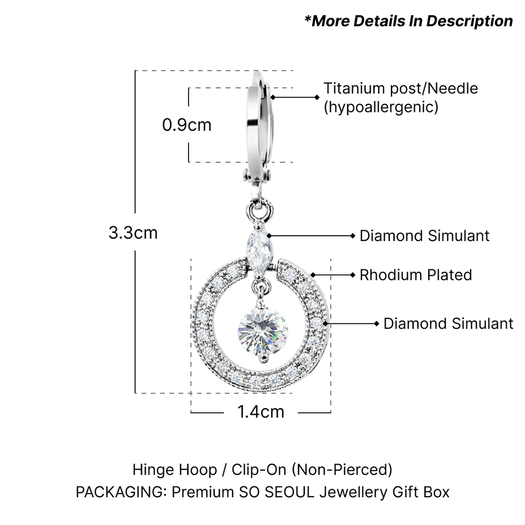 SO SEOUL Halo Open Circle Simulated Diamond Cubic Zirconia Hoop or Clip-On Earrings