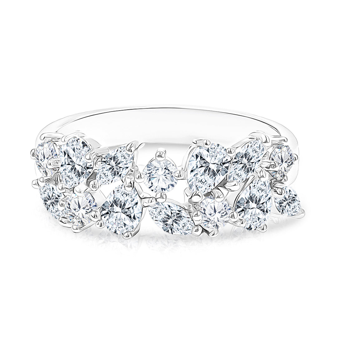 SO SEOUL Artemis Mixed Pear and Round Diamond Simulant Half Band Silver Ring