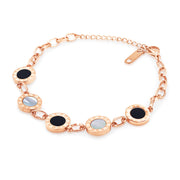 SO SEOUL Valeria Roman Numeral Mother of Pearl and Onyx Rose Gold Bracelet