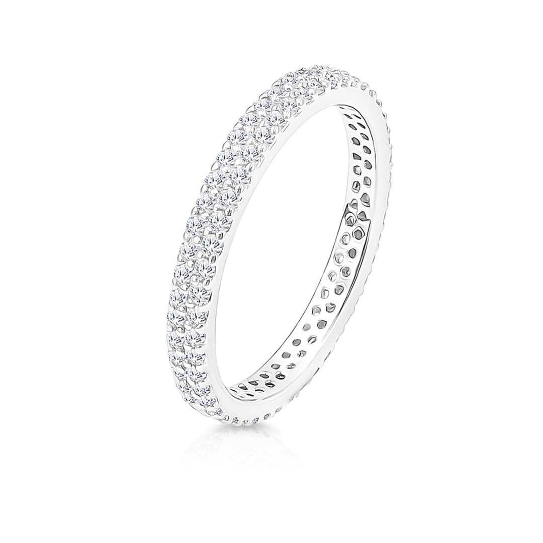 SO SEOUL Allista Classic Double Row Diamond Simulant Cubic Zirconia Full Band Silver Ring