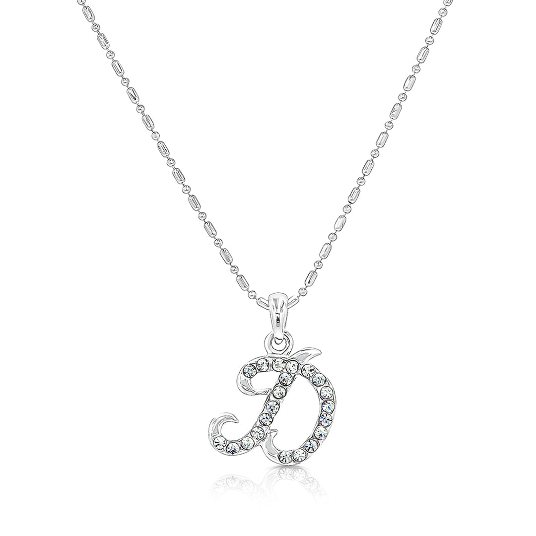 SO SEOUL Personalized Initial Alphabet Letter White Austrian Crystal Pendant Chain Necklace