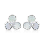 Load image into Gallery viewer, SO SEOUL Claire Mother of Pearl Three Flower Petal Diamond Simulant Stud Earrings
