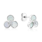 Load image into Gallery viewer, SO SEOUL Claire Mother of Pearl Three Flower Petal Diamond Simulant Stud Earrings
