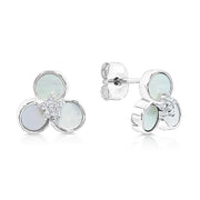 SO SEOUL Claire Mother of Pearl Three Flower Petal Diamond Simulant Stud Earrings