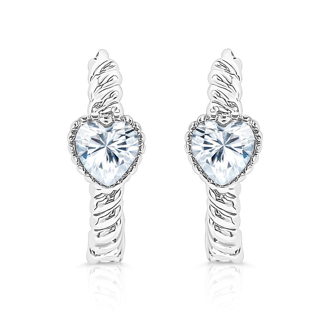SO SEOUL Harley Huggie Twisted Center with Heart Diamond Simulant Hoop Clip Earrings