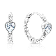 SO SEOUL Harley Huggie Twisted Center with Heart Diamond Simulant Hoop Clip Earrings
