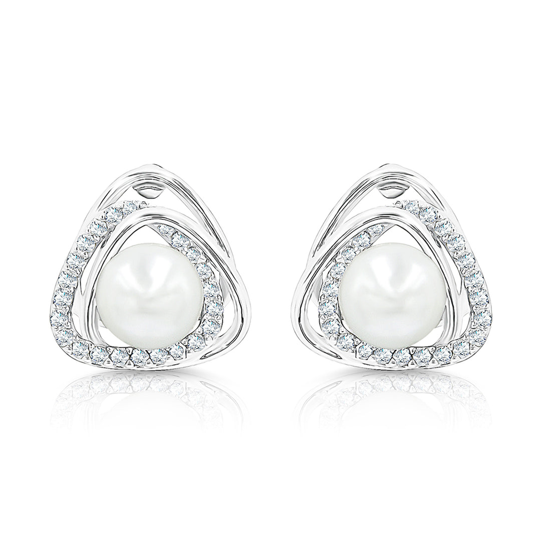 SO SEOUL Callista Twisted Diamond Simulant with Pearl Center Pierced Stud Earrings
