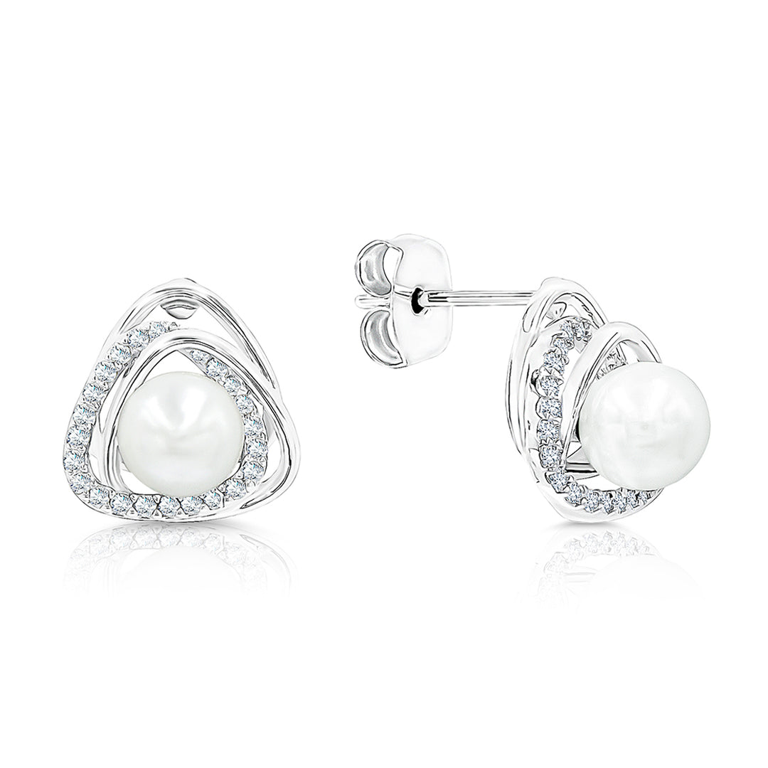 SO SEOUL Callista Twisted Diamond Simulant with Pearl Center Pierced Stud Earrings