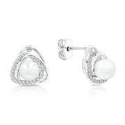 SO SEOUL Callista Twisted Diamond Simulant with Pearl Center Pierced Stud Earrings