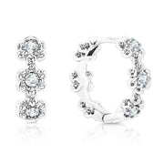 SO SEOUL Harley Huggie Triple Flower Diamond Simulant Hoop Clip Earrings