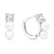 SO SEOUL Harley Huggie Double Pearl Diamond Simulant Petite Hoop Clip Earrings