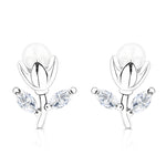 Load image into Gallery viewer, SO SEOUL Leilani Rosebud in Pearl with Marquise Leaf Diamond Simulant Stud Earrings

