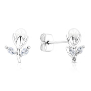 SO SEOUL Leilani Rosebud in Pearl with Marquise Leaf Diamond Simulant Stud Earrings