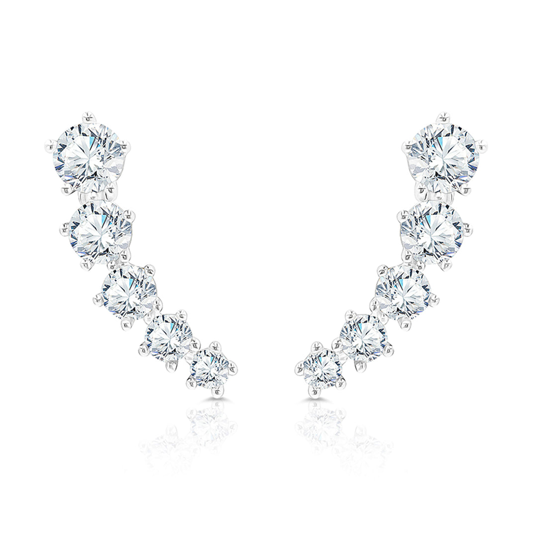 SO SEOUL Calista Rising Spark Five Solitaire Diamond Simulant Curved Stud Earrings