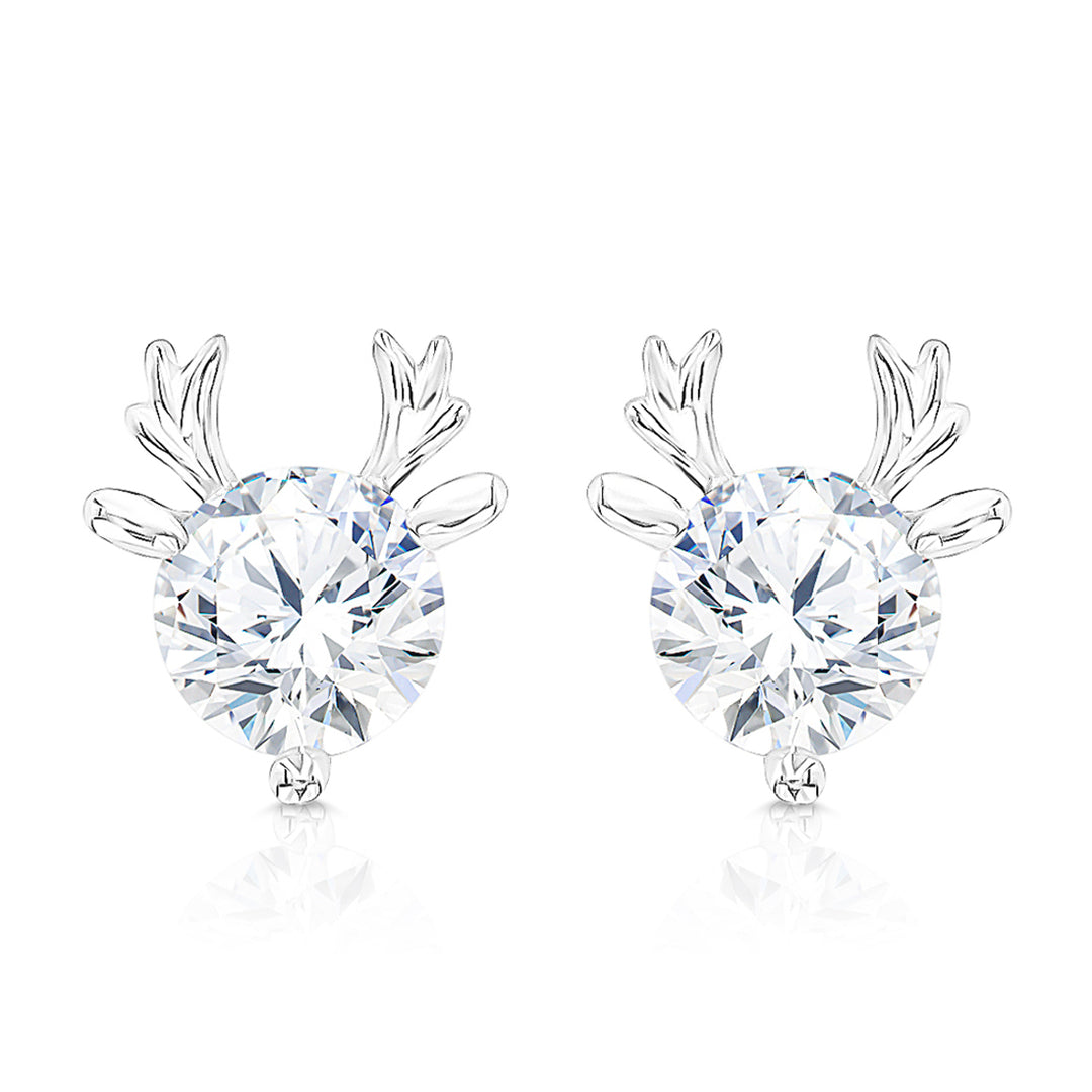 SO SEOUL Let it Snow Xmas Reindeer Diamond Simulant Cubic Zirconia Stud Earrings