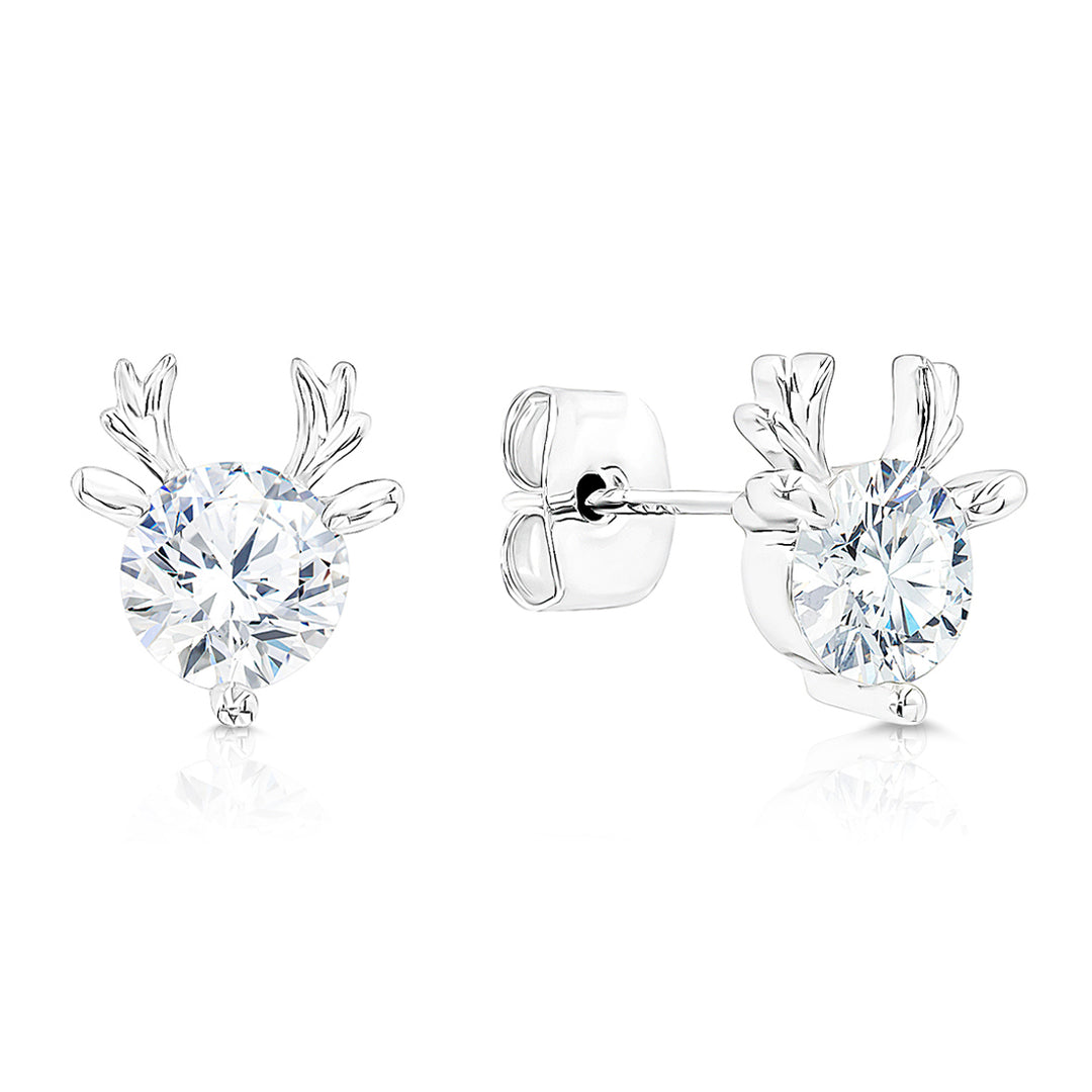 SO SEOUL Let it Snow Xmas Reindeer Diamond Simulant Cubic Zirconia Stud Earrings