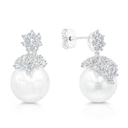 SO SEOUL Everleigh Diamond Simulant Veil Draped on Luminous Pearls Stud Earrings